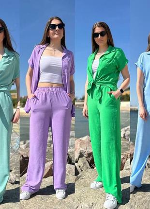 6️⃣3️⃣0️⃣грн легкий жіночий костюм брючний сорочка+брюки штани