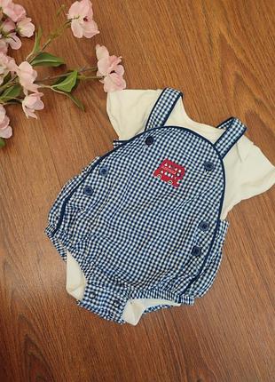 Летний костюм на мальчика 0-6 мес. бодик белый. песочник для фотосессии. человечек.