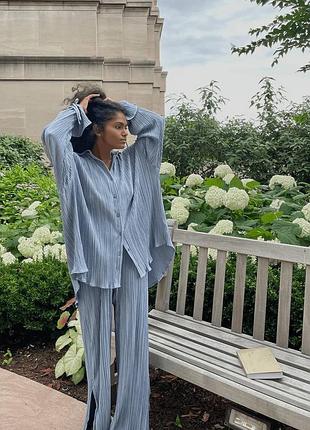 Костюм гофре штвни палаццо та сорочка на гудзиках