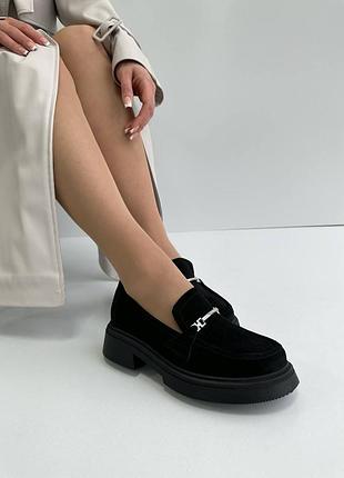 Женские лоферы туфли черные из натуральной замши замшевые 5066