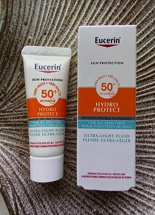 🌤️ультралегкий сонцезахисний флюїд для обличчя eucerin spf50+ hydro protect всі типи шкіри юцерін