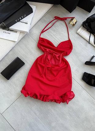 Жіноча літня червона сукня коротка міні на зав’язках