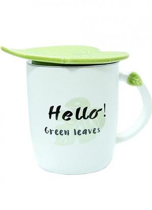 Чашка керамическая листик helo! green leaves