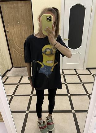 Хлопкова оверсайз футболка з принтом, обʼємна