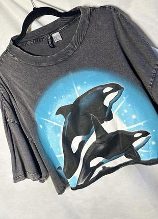 Футболка варочная оверсайз укороченная с принтом