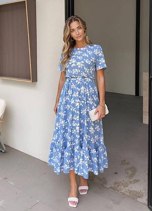 Платье с поясом ниже колена 42-52 р-р