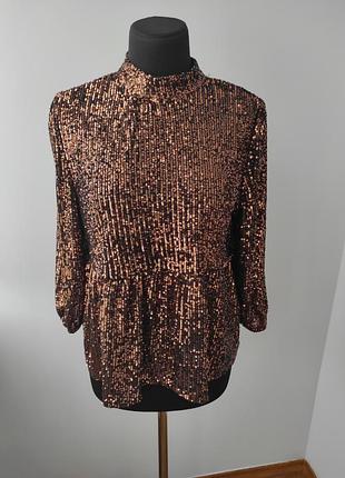 Блузка кофта в пайетки с воланом 16 р от new look