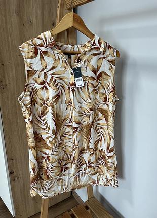 Жіноча лляна блуза 50 блуза в квіти літня блуза з комірцем великий розмір