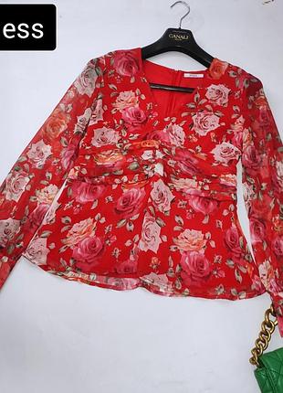 Блуза жіноча червона в квітковий принт шифон від бренду guess xs s