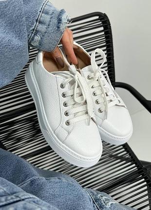 Кеды женские белые кожаные из натуральной кожи фабричного качества, белые