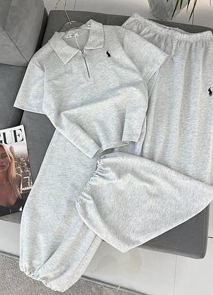 Классный базовый костюм из двунитки, футболка поло и свободные джоггеры, спортивный, брючный