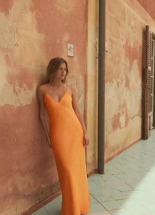 Атласна помаранчева сукня жіноча zara new