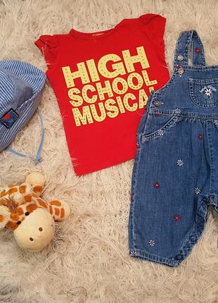 Літній комплект на дівчинку, комбінезон, футболка, панама