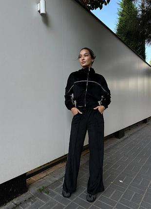 Жіночий велюровий чорний спортивний костюм двійка кофта та штани