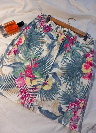 Натуральная хлопковая юбка тропический принт 48 50 52 размер