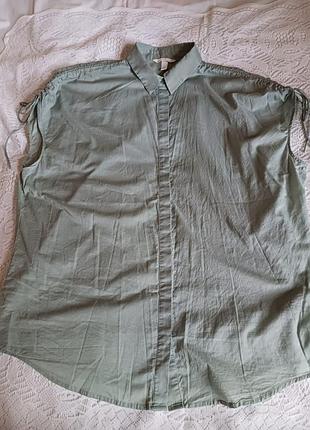 Блуза рубашка свободного кроя с супатной застежкой цвет хаки h&amp;m размер l лето