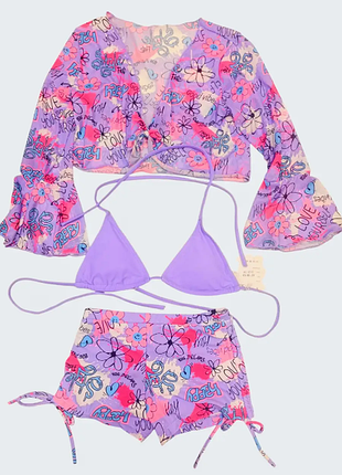 Детский подростковый купальник 3 в 1 шторки, шорты, туника - накидка  fuba  3 цвета  1854шд