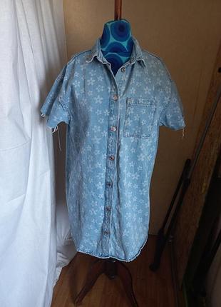 Джинсовое мини платье рубашка 54 размер primark