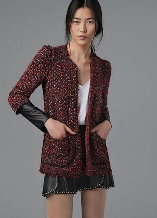 Твід вовна шкіра новий  піджак  zara