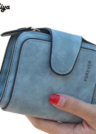 Компактный женский кошелек, нубук, forever, голубой, новый