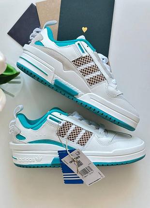 Кеды кроссовки slides adidas forum white/green бирюза белые