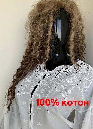 Shein дуже ніжна блузка з вибитої бавовни з обʼємними рукавами