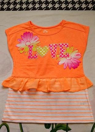Яркая, оранжевая футболка для девочки 7-8 р