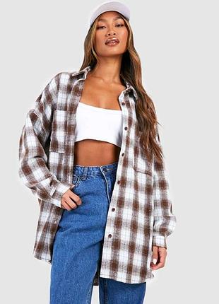 Модная женская рубашка в клетку оверсайз кроя boohoo