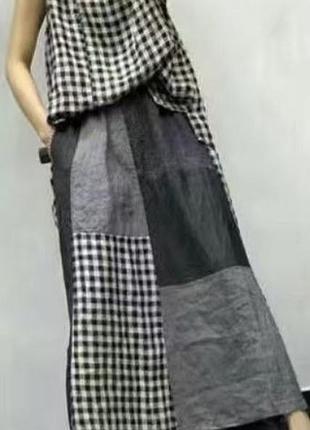 Костюм летний женский топ - юбка в клетку в стиле пєчворк