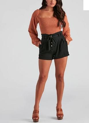 Жіночі чорні шорти з поясом завищеною талією на гудзиках primark