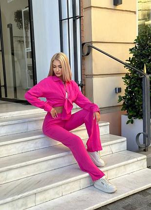 Легкий жіночий класичний костюм муслін сорочка і штани однотонний