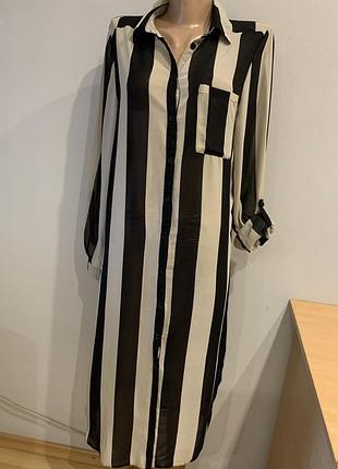 Стильное легкое платье- рубашка в полоску