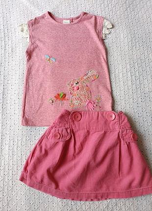 Комплект одежды для девочки футболка нарядная юбка из микровельвета набор на лето из хлопка