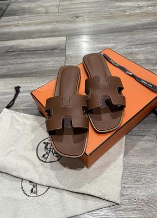 Тапочки hermes оригінал коричневі