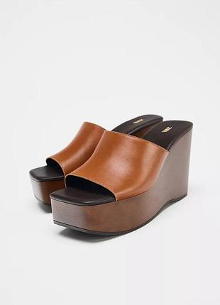 Шкіряні шльопанці жіночі коричневі zara new