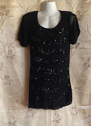 Блуза- сетка, бренда shannon, вышитая бисером и пайетками, черная, пог-50, поб-51, длина-72, хлопковая