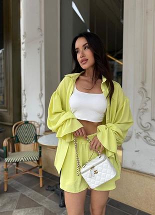 Костюм сорочка та шорти, лимоний, молоко