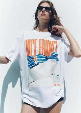 Щільна біла футболка з принтом s zara