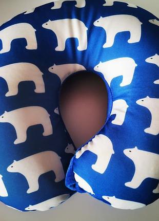 Подушка miniso u-формы белые медведи синяя под шеи для путешествий путишествий для шей1 фото