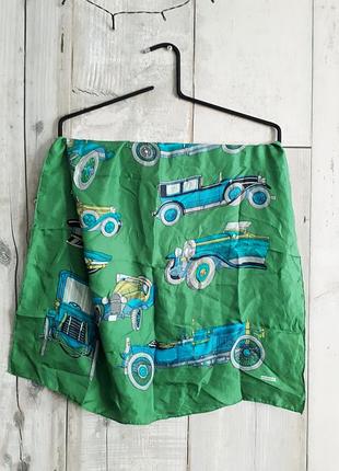 Щвейцария винтажная шелковый платок платок салатовый с ретро автомобилями kreier