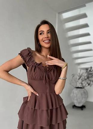 Стильна літня жіноча сукня-комбінезон шокладна s m l