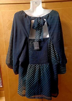 Новая красивая блуза с бантом сзади в горошек р.28 jd williams, большой размер