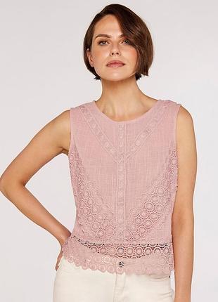 Бавовняний топ з мереживом абрикосового рожевого кольору жіночий мережевний топ хл