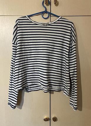 Кроп топ з рукавом оверсайз трикотажний в смужку asos