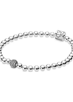 Оригинальный серебряный браслет пандора pandora 598342cz 100% оригинал с камнем сфера шарики новое с биркой серебро проба 925 ale