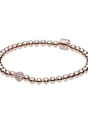 Оригинальный серебряный браслет пандора pandora 588342cz 100% оригинал с камнем сфера шарики новое с биркой розовое золото проба 925 ale