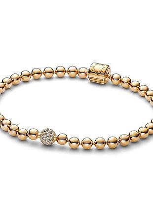 Оригинальный серебряный браслет пандора pandora 568342c01 100% оригинал с камнями сфера шарики новое с биркой золото серебро проба ale met