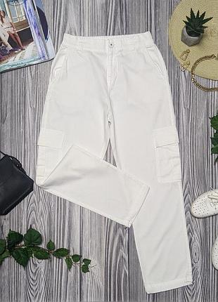 Білі тонкі бавовняні штани з кишенями primark #4278