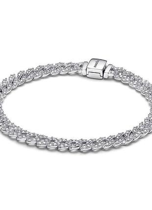 Оригинальный серебряный браслет пандора pandora 593008c01 100% оригинал плоский с камнями цепь цепочка новое с биркой серебро проба 925 ale