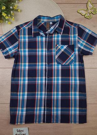 Дитяча літня сорочка 10-11 років з коротким рукавом у клітинку для хлопчика